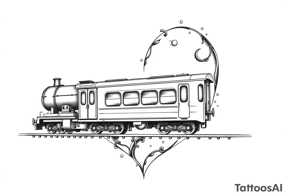 A modern train with carriages in the shape of a heart tattoo idea