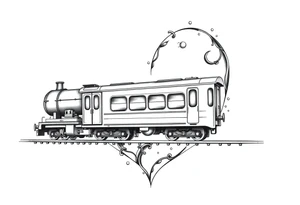 A modern train with carriages in the shape of a heart tattoo idea