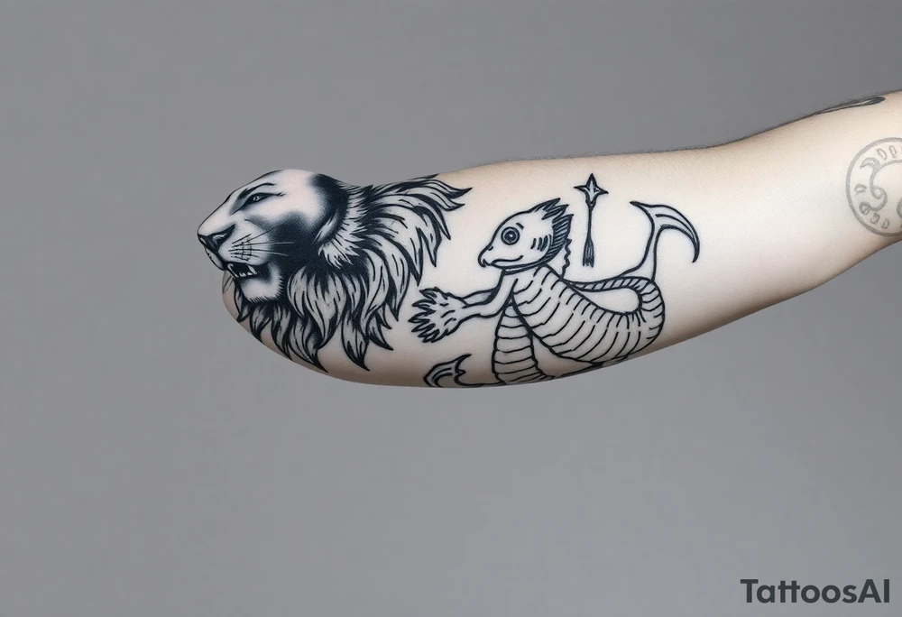 combined fierce leo and pisces tattoo idea