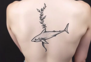 lemon shark and whale shark swimming up the spine tattoo idea
