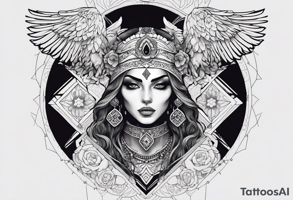 kali ma, alien goddess, valkrye, aries, pirate, divine feminine, zenza resonance, pachamama, lotus azul, blank panther, eagle, skull, 5D, nueva gaya, dna 12 tattoo idea