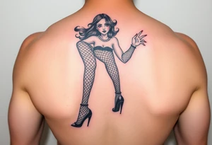 Goth woman with fishnet tights, long nails and stiletto shoes tattoo idea