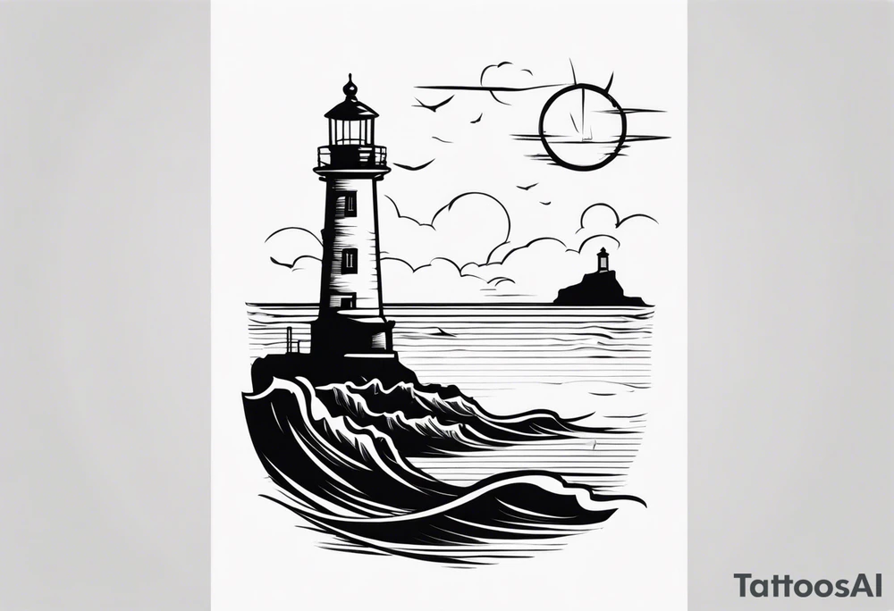 farol em meio ao oceano tattoo idea