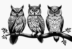 Three owl silhouettes with branch tattoo idea