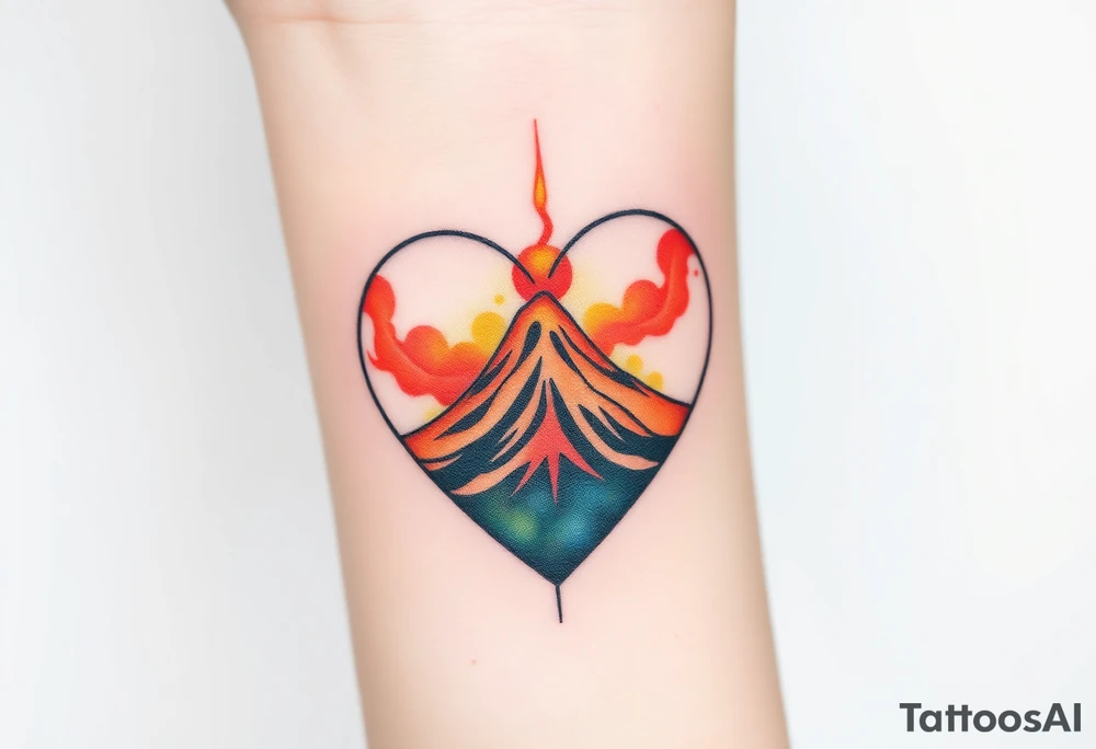 Geometric Volcano within a heart tattoo idea