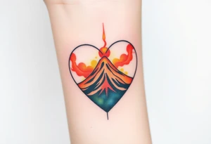 Geometric Volcano within a heart tattoo idea