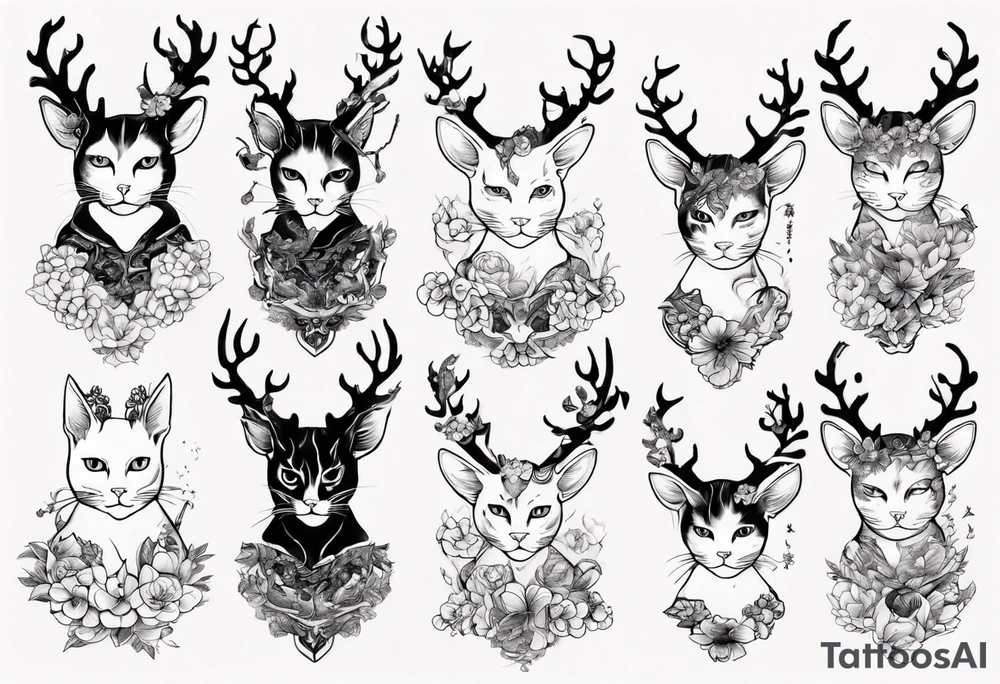 A cat with antlers tattoo idea
