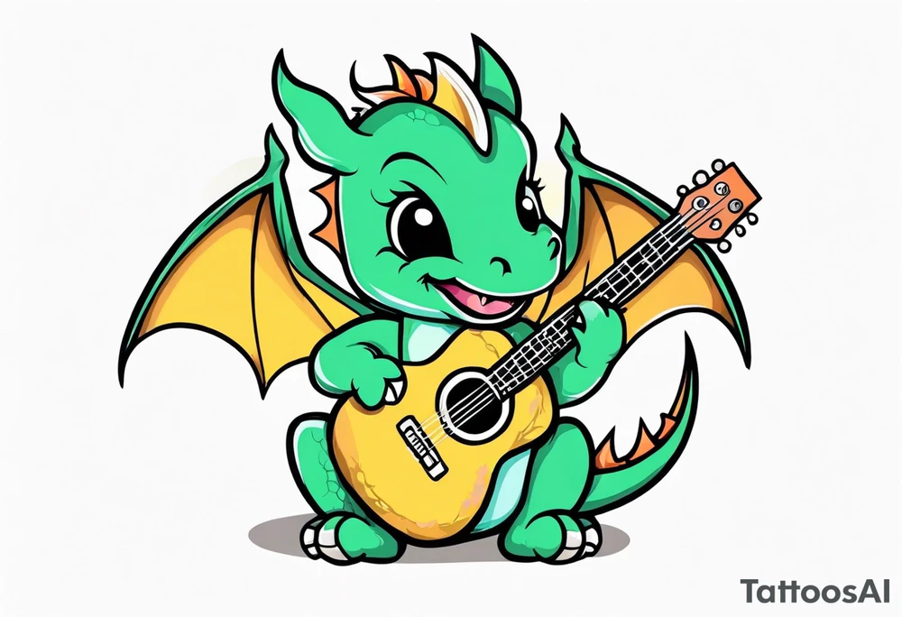 baby dragon with guitar tattoo idea