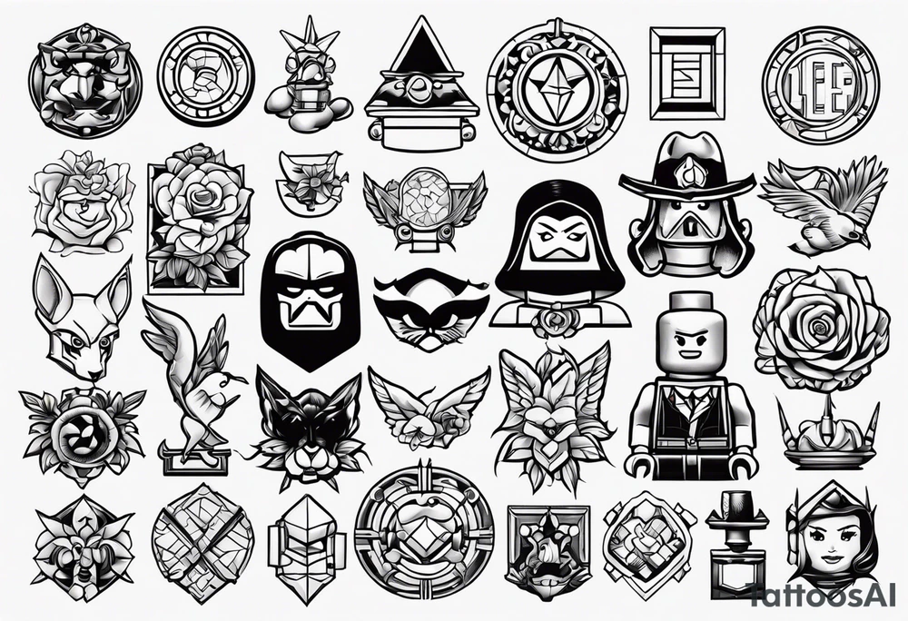 Variety of Lego traditional style flash sheet tattoo idea