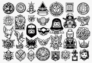 Variety of Lego traditional style flash sheet tattoo idea