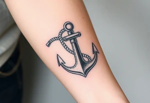 weathered anchor wrapped in nautical rope with sea waves tattoo idea