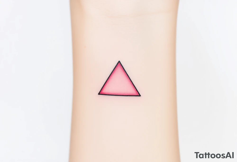 A pink triangle (upsidedown), with very small black lining and upside down. Just the colour pink. No shapes. Just the colour pink in a gradient filling the triangle and a small black outline tattoo idea