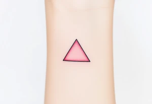 A pink triangle (upsidedown), with very small black lining and upside down. Just the colour pink. No shapes. Just the colour pink in a gradient filling the triangle and a small black outline tattoo idea