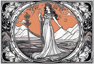 Lady of the lake in a tarot card design tattoo idea
