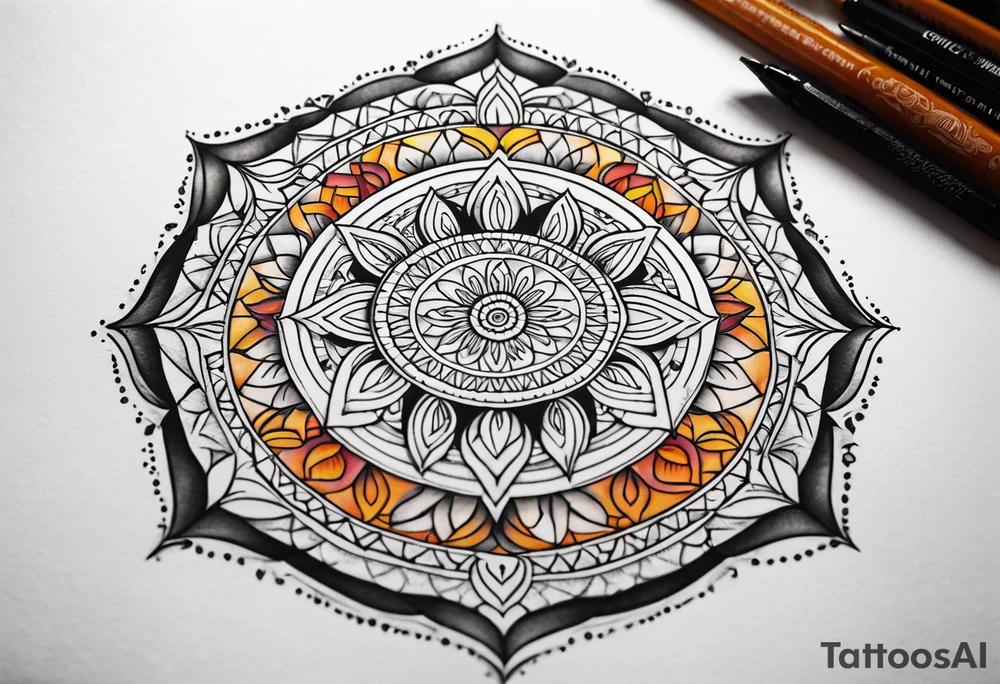 male mandala Knee tattoo in fall colors tattoo idea