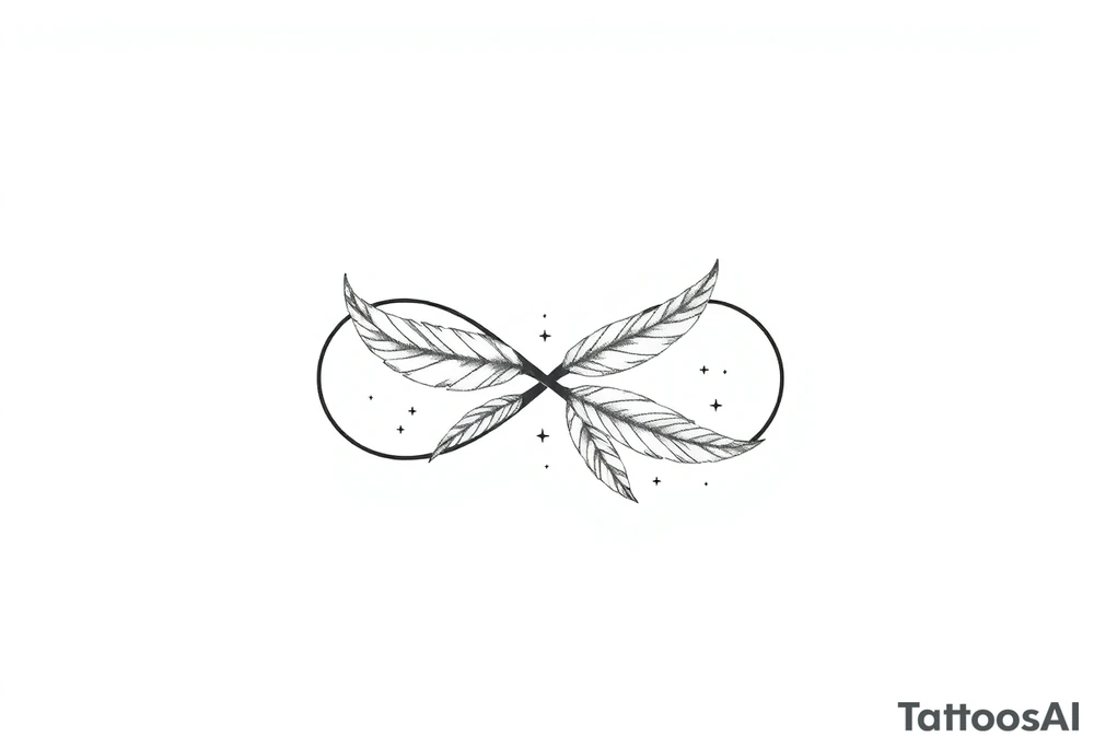 infinity symbol woven with floating feathers and stardust tattoo idea