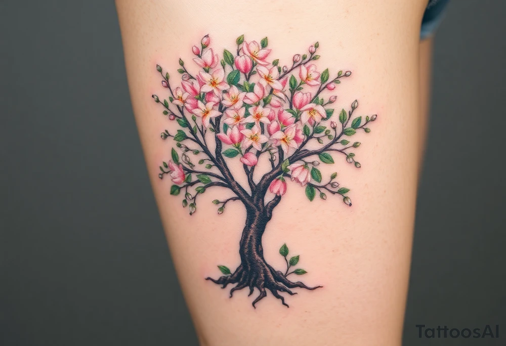 Flowering hawthorne tree with white lilly of the vally bell plants planted by  tree tattoo idea