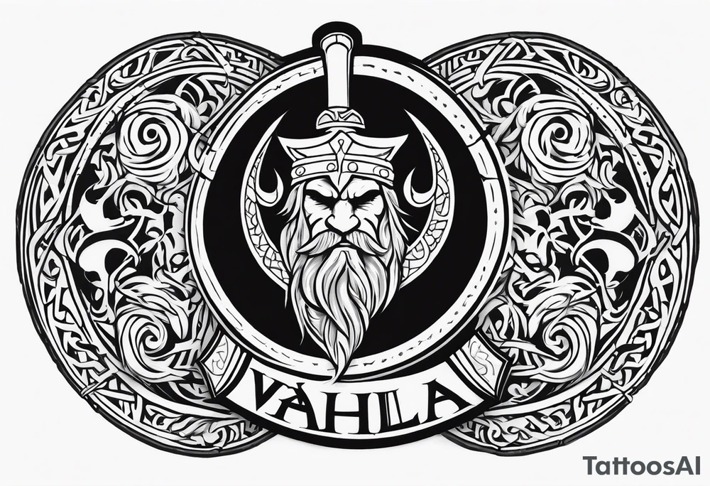 Valhalla viking shield hatchet sword tattoo idea