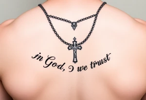 Necklace Rosary surrounded by the words "In God We Trust" tattoo idea