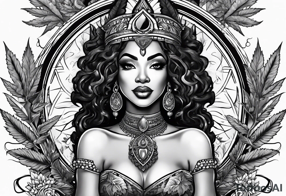 Black Goddess of marijuana tattoo idea
