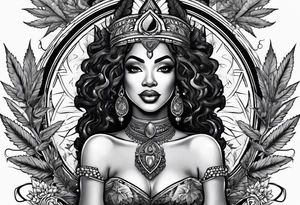 Black Goddess of marijuana tattoo idea