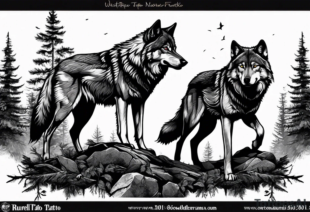 Wolves in a forest tattoo idea