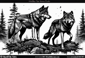 Wolves in a forest tattoo idea