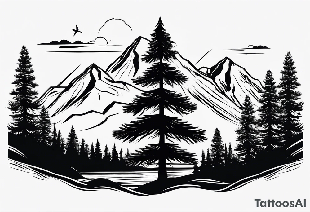 Triangle shaped 
Small
Solo mountain
Pine tree
Silhouette tattoo idea