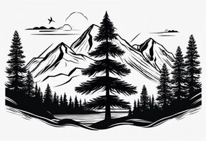 Triangle shaped 
Small
Solo mountain
Pine tree
Silhouette tattoo idea