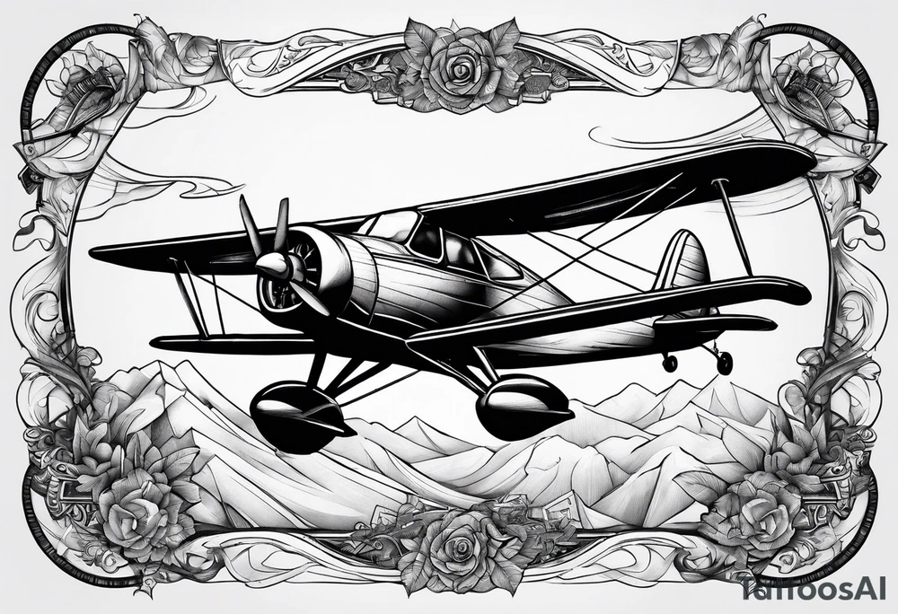 sketch of adventure plane in perspective from the bottom tattoo idea