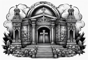 Christian tomb with crosses and smoke tattoo idea