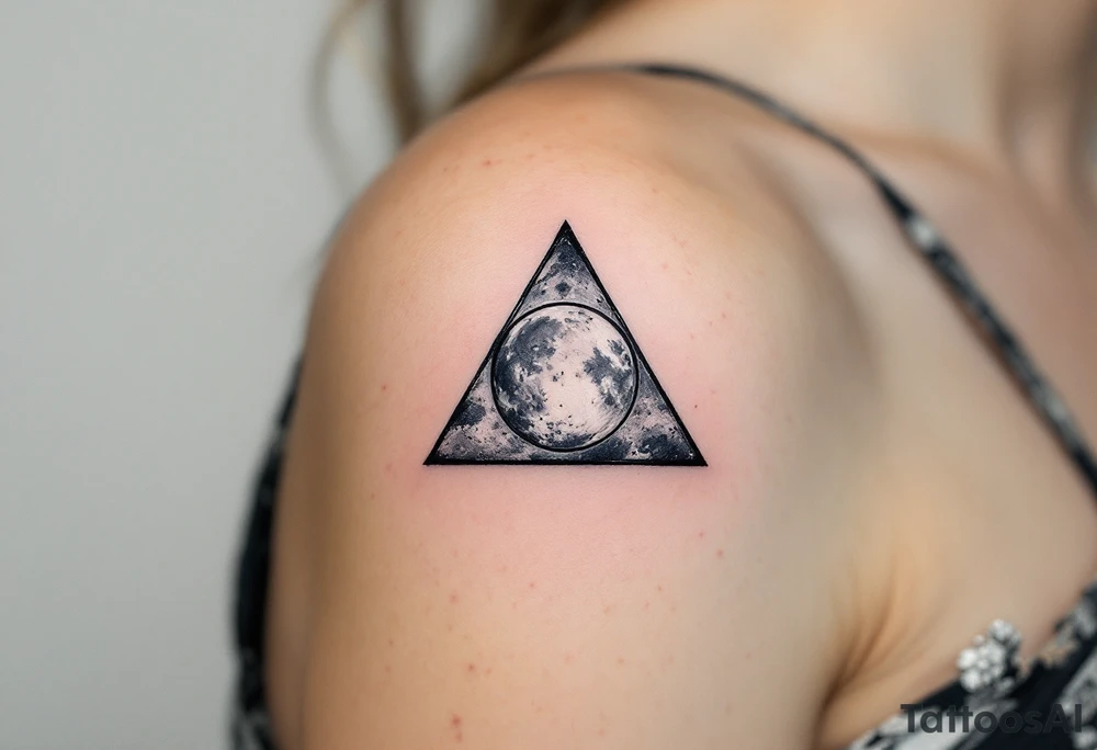 A triangle with a lunar cycle inside, shaded in black and silver, symbolizing phases and intuition. tattoo idea