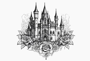 old broken gothic castle, broken sword, roses tattoo idea