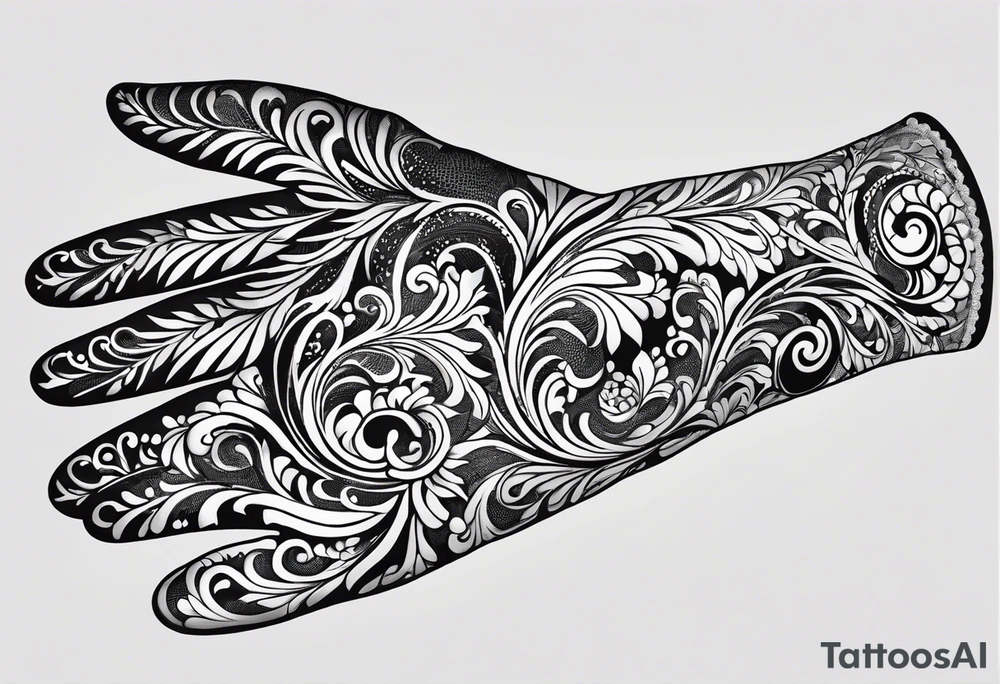 Elbow length lace glove with swirls and whirls of black tattoo idea