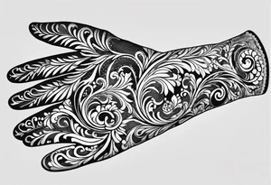 Elbow length lace glove with swirls and whirls of black tattoo idea