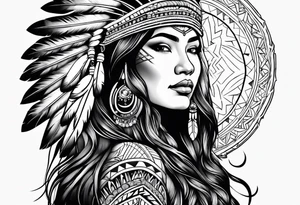 Native American woman under the northern lights tattoo idea