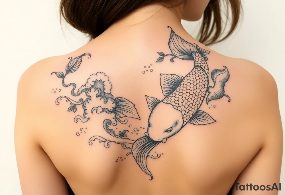 traditional koi fish swimming upstream through turbulent waves tattoo idea traditional koi fish swimming upstream through turbulent waves tattoo idea