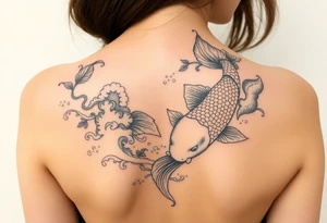 traditional koi fish swimming upstream through turbulent waves tattoo idea