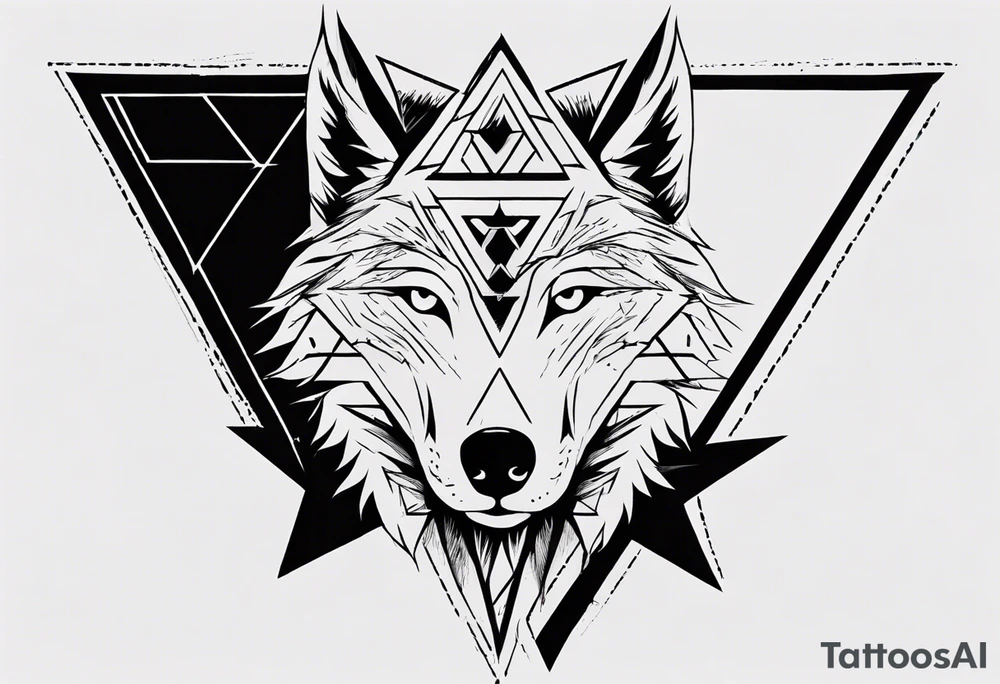 wolf head with one triangle on forehead and a triangle in the background tattoo idea wolf head with one triangle on forehead and a triangle in the background tattoo idea