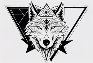 wolf head with one triangle on forehead and a triangle in the background tattoo idea