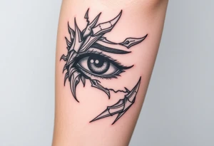 Ojo de mujer rodeado de caos, representa la paz dentro del caos tattoo idea