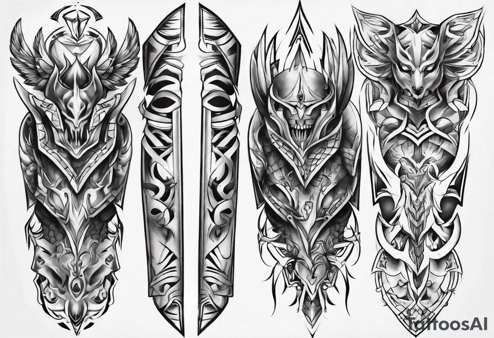Leg armor symmetrical tattoo idea