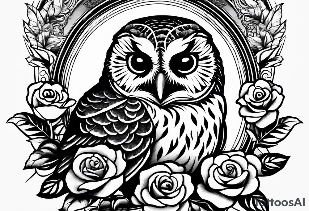 Barred owl and a rose tattoo idea