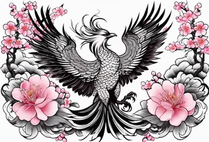 traditional Japanese phoenix and pink cherry blossoms blank background no clipped edges tattoo idea