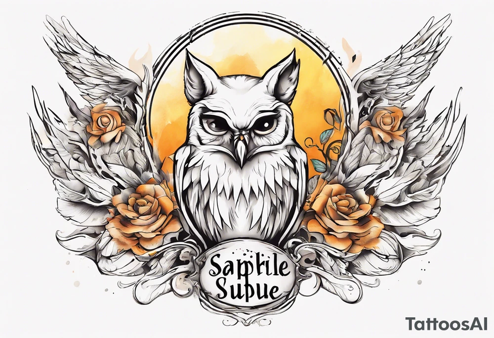halb 
Fuchs halb Eule unter der Sonne mit dem Schriftzug Sapere Aude tattoo idea