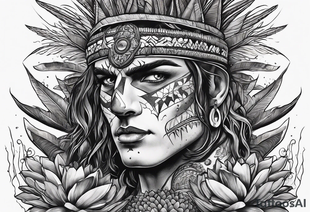 Lobo ,  cactos e árvore da vida por do sol tattoo idea