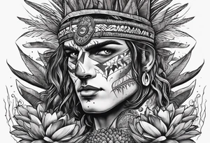Lobo ,  cactos e árvore da vida por do sol tattoo idea