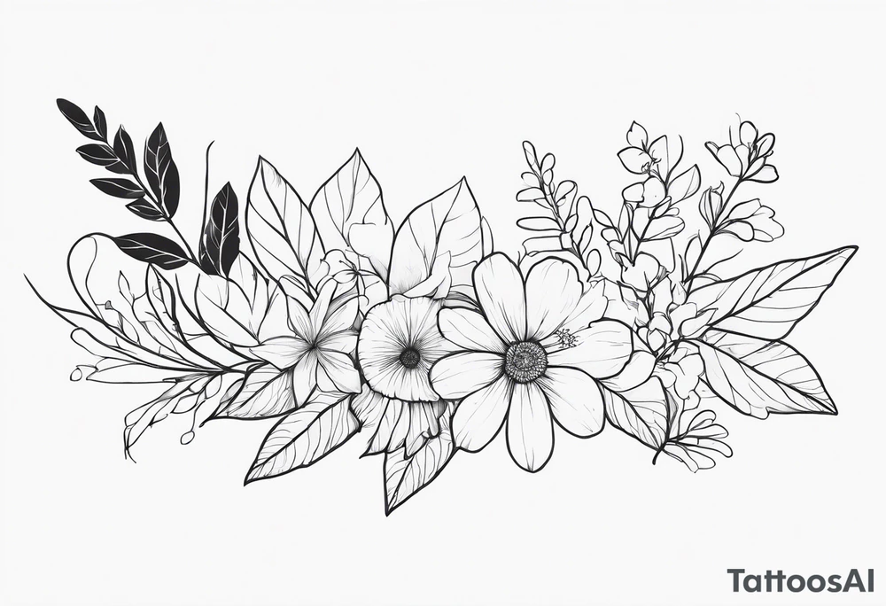 line of leaves and flowers, wraparound long tattoo idea