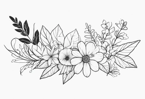 line of leaves and flowers, wraparound long tattoo idea