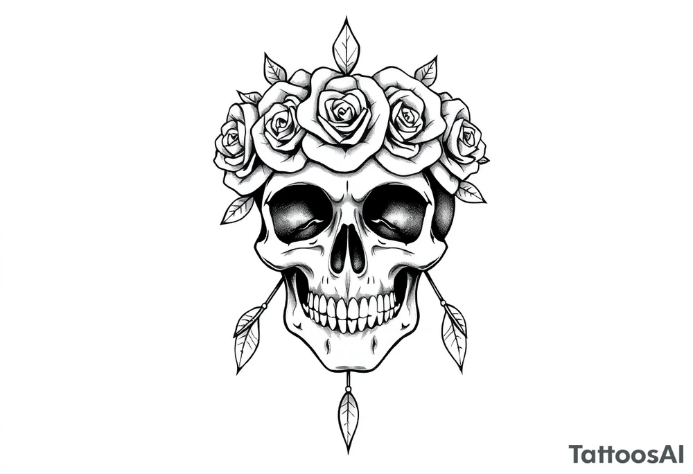 skull with crown of roses tattoo idea